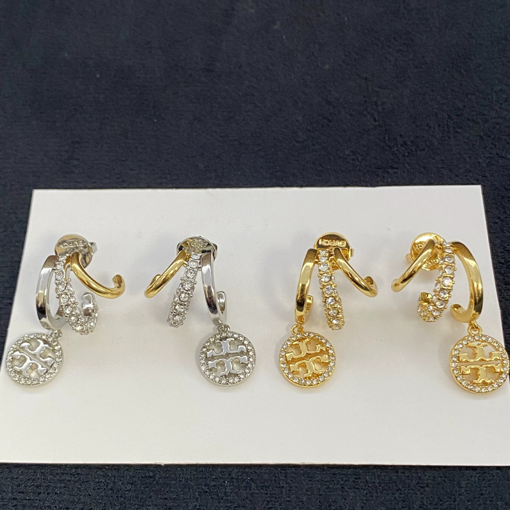 Tory Burch Triple Circle Mixed Color Densely Set Rhinestone Earrings